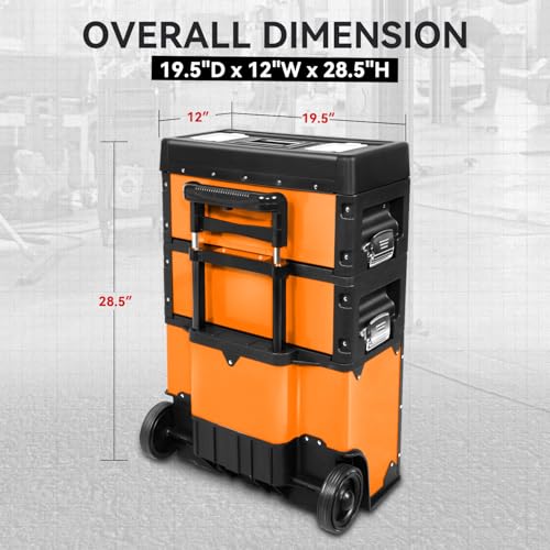 Auto Dynasty 3-Tier Rolling Trolley Tool Box Stackable w/Wheels, Orange - color: Orange