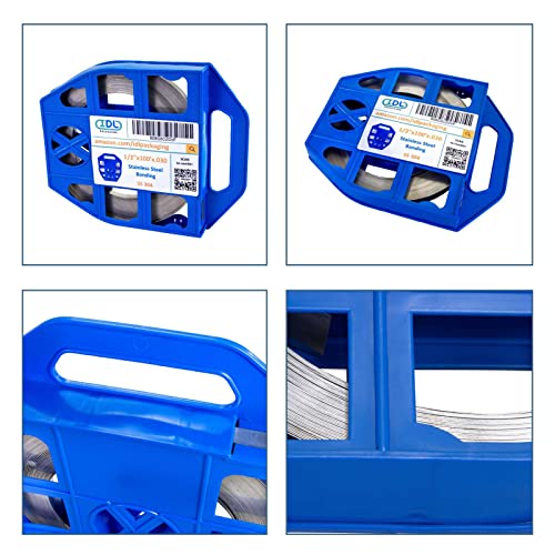 IDL Packaging 1/2" x 100' x .030" Stainless Steel 304 Banding in Plastic Self-Dispensed Case - Salts, Chemicals, UV Rays, and Extreme Temperatures Resistant Banding with High Break Strength - size: 1/2" x 100' x 0.030", style: 304 stainless steel