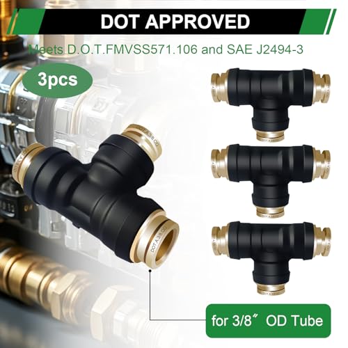 3/8" DOT Air Hose Fittings Tee 3 PCS,Quick Push To Connect Fittings - color: 3/8" * 3/8" * 3/8" 3PCS