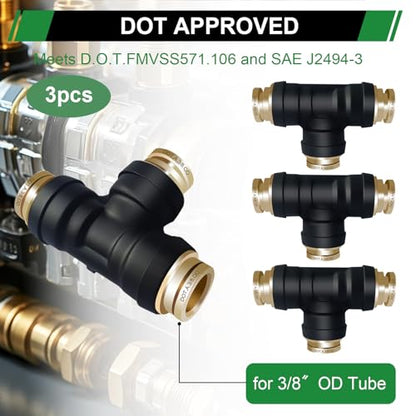 3/8" DOT Air Hose Fittings Tee 3 PCS,Quick Push To Connect Fittings - color: 3/8" * 3/8" * 3/8" 3PCS