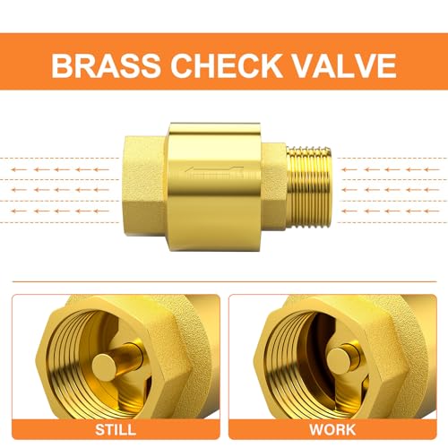 GASHER 2PCS Brass Check Valve DN25 1" Female and Male Thread, Backflow Prevention, One Way Check Valves
