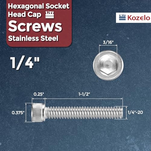 50pcs Socket Head Cap Screws 1/4-20x1-1/2 304 Stainless Steel Silver - color: Silver, size: 1/4"-20x1-1/2"