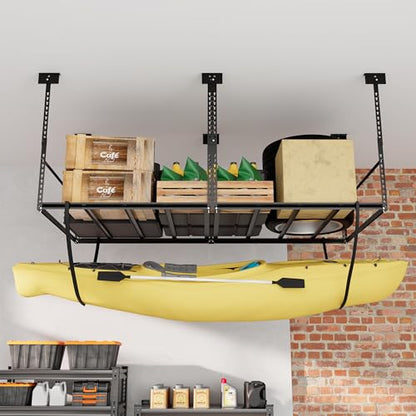 3x6 Ft Overhead Garage Storage Rack, 28-41 inch Height Adjustable Ceiling Mounted Organization Rack, 450 lbs Weight Capacity, 36"x72" Metal Rack for Garage Storage with Hanging Rods - size: 3x6ft w/ 8 Support Bars
