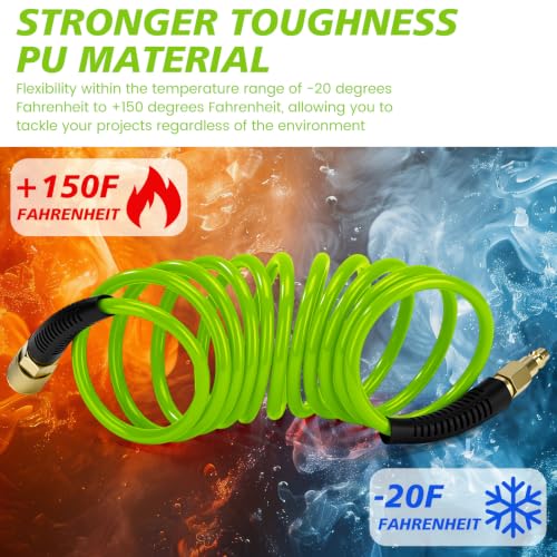 Flutesan 10 Pack 1/4 in x 10 ft Recoil Air Hose with Quick Coupler, Green - color: Green