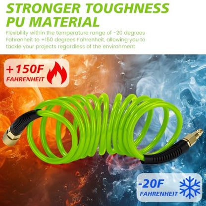 Flutesan 10 Pack 1/4 in x 10 ft Recoil Air Hose with Quick Coupler, Green - color: Green