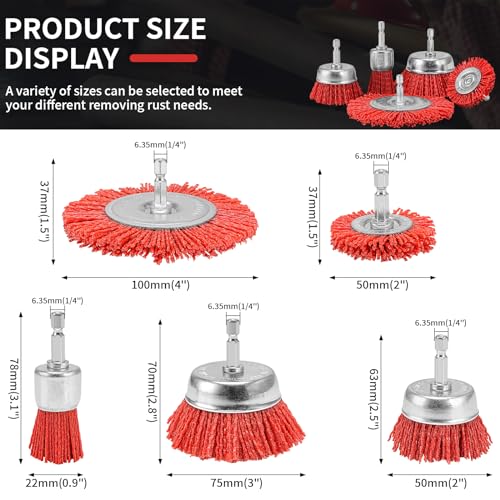 Nylon Abrasive Wire Cup Brush Wheel Set 5Pack , Drill Attachments