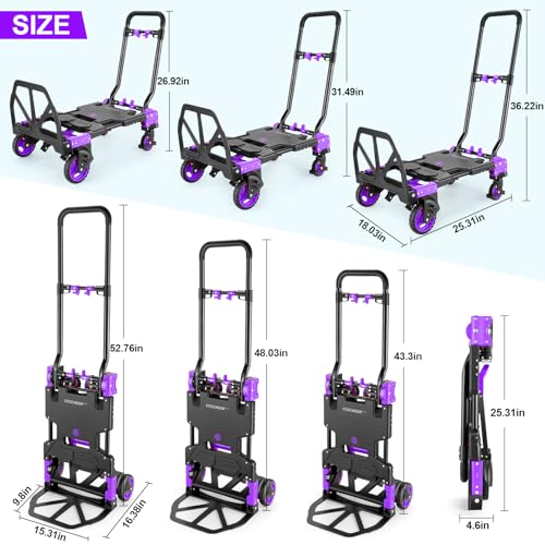 Folding Hand Truck Dolly, 330lb Convertible 4 to 2 Wheel Moving Cart,Purple - size: 330LB Purple