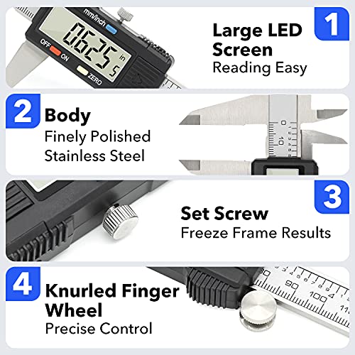 Precise Digital Caliper, 6 Inch Stainless Steel Electronic Vernier Caliper