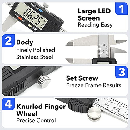 Precise Digital Caliper, 6 Inch Stainless Steel Electronic Vernier Caliper
