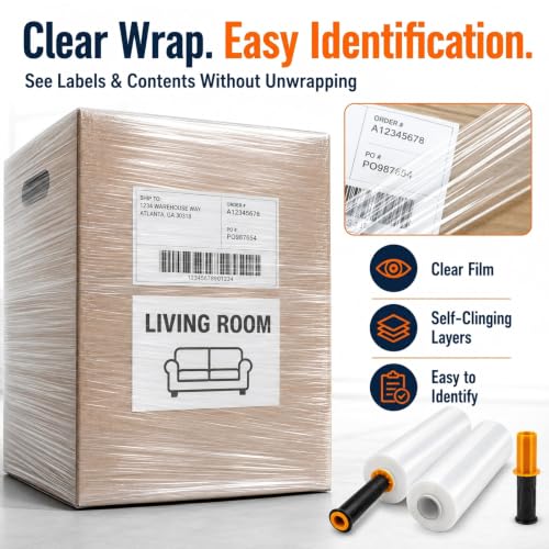 Plastic Wrap for Moving, 2 Pack 15 in x 1000 ft Shrink Wrap with 2 Handles
