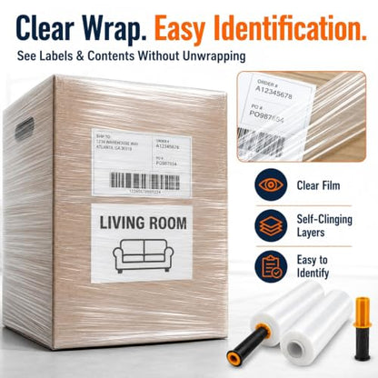 Plastic Wrap for Moving, 2 Pack 15 in x 1000 ft Shrink Wrap with 2 Handles