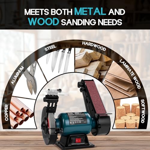 6-Inch Bench Grinder & 2x27 Belt Sander Combo, 2.5A Induction Motor Bench Tool for Sharpening, Knife Work, Wood Projects and Metal Finishing