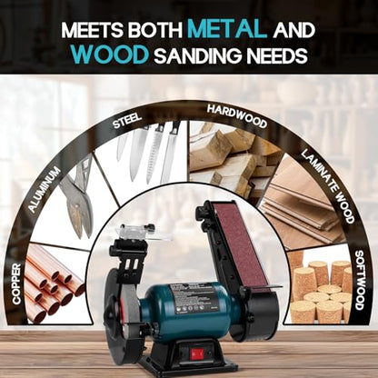 6-Inch Bench Grinder & 2x27 Belt Sander Combo, 2.5A Induction Motor Bench Tool for Sharpening, Knife Work, Wood Projects and Metal Finishing