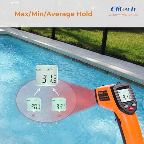 Elitech Laser Temperature Gun, Non-Contact Digital Infrared Thermometer, Adjustable Emissivity, Backlight, Handheld for Grill, Meat, Food, Candy, Automotive, HVAC Tools, -50~530°C(-58~986°F), DIT-220 - color: -50 to 530°C