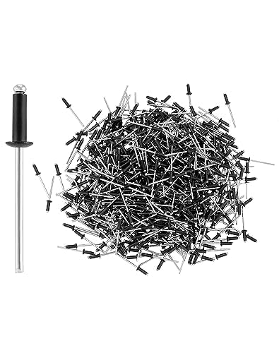 QWORK Aluminum Blind Rivets, 500 Pcs 1/8" x 3/8" Black Rivets, Large Flang Rivets