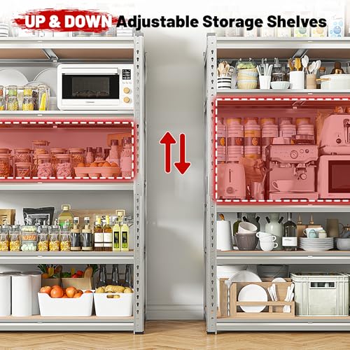 REIBII 2020LBS Garage Shelving Heavy Duty Metal Shelving 5 Tier Storage Shelves, Garage Shelves for Basement, Warehouse, Pantry, Closet, Kitchen, 72" H x 36" W x 16" D, Galvanized, 2 Pack - color: Galvanized