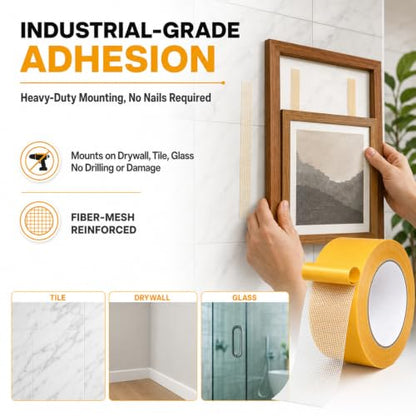 Grid Double-Sided Tape, Heavy Duty Fiberglass Mesh Mounting Tape