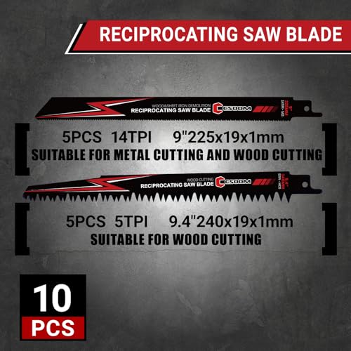 CSOOM 10PC Reciprocating Saw Blade Set, 9 & 9.4 Inch Wood & Metal Cutting Pruner Saw Blades - size: 9 Inch & 9.4 Inch