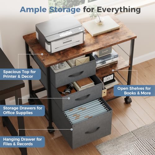 DUMOS 3 Drawer Mobile File Cabinet, Rolling Printer Stand with Storage - color: Grey