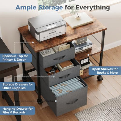DUMOS 3 Drawer Mobile File Cabinet, Rolling Printer Stand with Storage - color: Grey