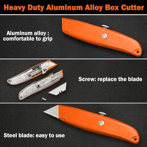 Reginary 20 Pcs Box Cutter Bulk Retractable Utility Knife, Orange - color: Orange
