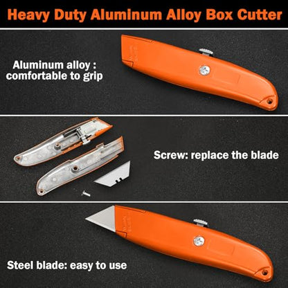 Reginary 20 Pcs Box Cutter Bulk Retractable Utility Knife, Orange - color: Orange