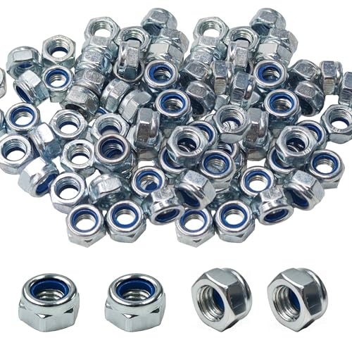 100PCS M8-1.25mm Hex Lock Nuts, Carbon Steel Nylon Insert Self-Locking Nuts, Zinc Plated Metric Fasteners for Automotive Machinery Equipment