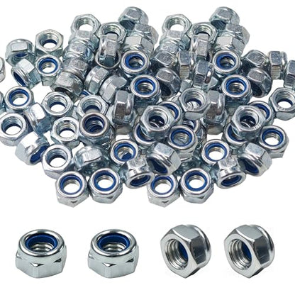 100PCS M8-1.25mm Hex Lock Nuts, Carbon Steel Nylon Insert Self-Locking Nuts, Zinc Plated Metric Fasteners for Automotive Machinery Equipment