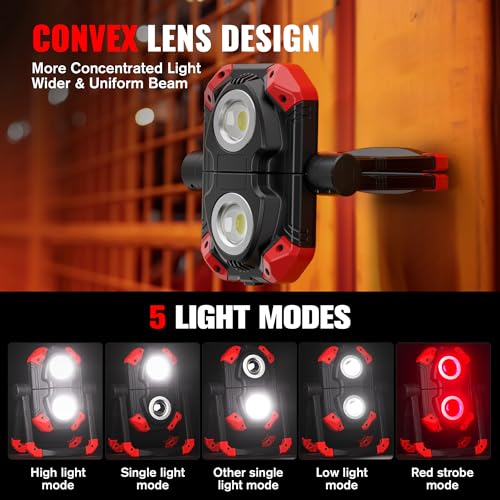 Adelante Rechargeable Work Lights, 2500LM, Magnetic Base, 360° Stand