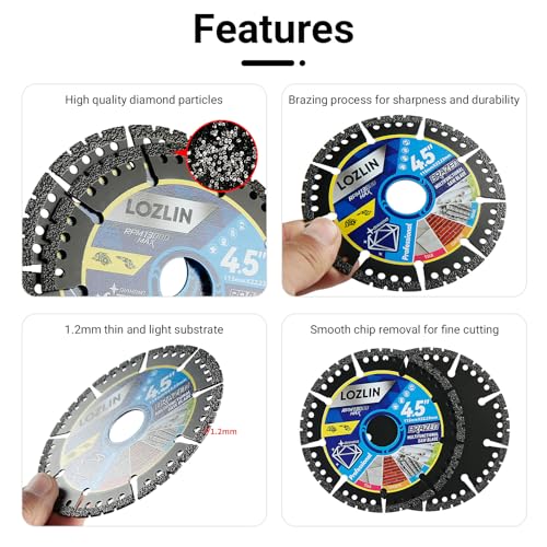 LOZLIN Diamond Blades for Angle Grinder, 4.5" Metal Cutting Blades, 3 Pack