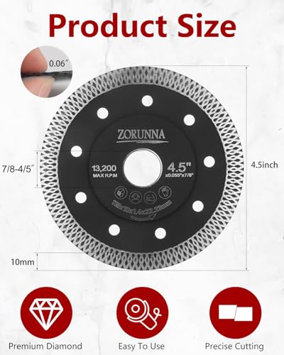 ZORUNNA 2Pcs 4.5" Super Thin Diamond Tile Blades, Dry/Wet Cut, for Tile - style: Black