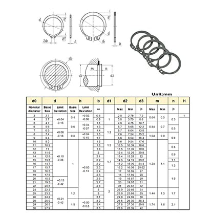 320PCS Metric C-Clips External Retaining Rings 4-28mm DIN471 Kit