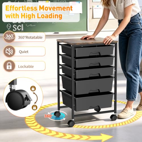 SUNALLY Rolling Carts with 5 Drawers, Storage Drawer Carts for Craft, Black - color: Black