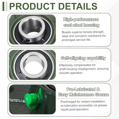 uxcell UCF207-21 Pillow Block Bearings,1-5/16 inch Bore(ABEC3) - size: UCF207-21 (1-5/16 inch)
