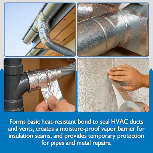 J.V. Converting JVCC AF20 Aluminum Foil Tape – 2 mil Linered, Venture Formula Acrylic, 73 oz/in Adhesion, -22°F to 248°F, HVAC Duct Sealing & Insulation Repair Aluminum Tape (Silver, 1 in. x 50 yds.)