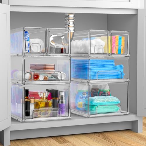 Sorbus Clear Stackable Storage Drawers with Pull-Out Bins (Large, 6 Pack) - color: 6 Pack, size: Large