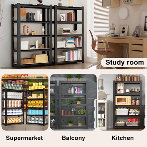 WORKPRO 5-Tier Black Shelving with Board, 24.1”Wx16.2”Dx60”H, 3000LBS Load - color: Black, size: 24.1"W x 16.2"D x 60"H