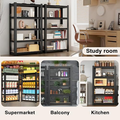 WORKPRO 5-Tier Black Shelving with Board, 24.1”Wx16.2”Dx60”H, 3000LBS Load - color: Black, size: 24.1"W x 16.2"D x 60"H