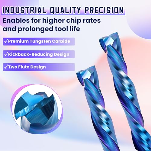 HQMaster Up & Down Cut Compression Bit 1/8" Shank Spiral CNC Router End Mill Tungsten Carbide Milling Cutter Set 10 Pack