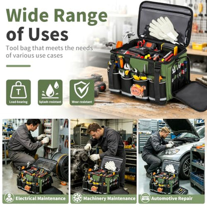 14-Inch Heavy Duty Tool Bag, 17 Pocket Tool Box Organizer - color: Green
