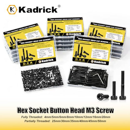 KADRICK 220PCS M3 x 20mm Hex Socket Head Cap Screws, M3-0.5 Fully Threaded - size: M3x20MM 220PCS