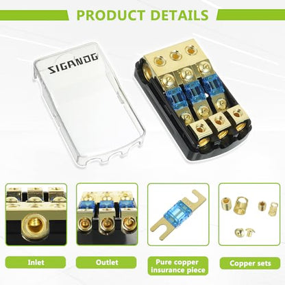 Car Audio ANL Fuse Holder 3 Way 60 Amp Fusible Distribution Block, 0/2/4 Gauge in 4/8 Gauge Out Fuse Distribution Block, 12V Used for Audio Stereo Amplifier of car Truck Ship, with 3 Wrench - size: 3 way