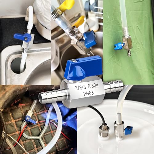 1/4 Inch Barb Ball Valve, Mini 304 Stainless Steel Inline Shut Off Valve for Fuel/Water/Air/Gas Lines, Heavy Duty Hose Barb Fitting with 2 Hose Clamps, 1-Pack - size: 1/4 inch