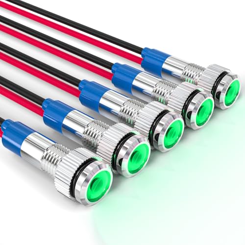 GASHER 5 PCS Energy Saving Indicator Light, LED Light 12V/24V/110V 20mA Panel Mount Light, Mounting Hole Size 6mm Green LED (12V) - color: Green, size: 6MM（12V）