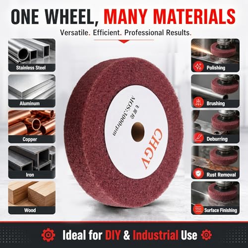 200mm x 25mm Non-Woven Nylon Polishing Burnishing Wheel, 320 Grit Wire Drawing Abrasive Flap Wheels 8" x 1" Polishing Flap Wheel for Stainless Steel Aluminum Copper Wood Metal(Red) - style: Red 8" x 1"