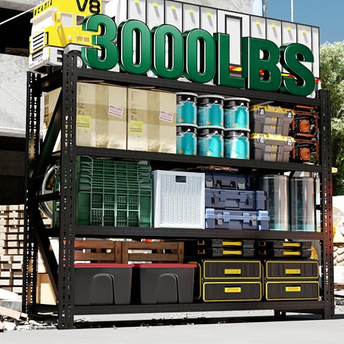4 Tier Heavy Duty Garage Shelving,Industrial Shelving Built for Maximum Weight,Garage Storage Racks Heavy Duty Steel Shelves,Large Capacity Metal Rack for Warehouse,Shop,Basement - size: 24"D*47.5"W*69"H