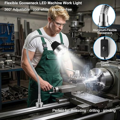 Magnetic Work Light, LED Machine Work Light with Magnet Base & Flexible Gooseneck, Shop Tool Lamp for Wood Lathe, Workbench, Sewing Machine, Grill, Industrial Mechanic Light