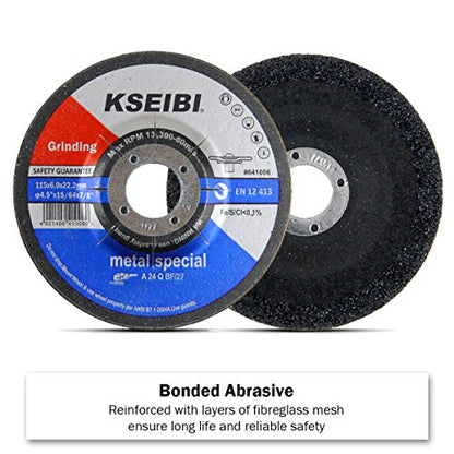 KSEIBI 651006 Grinding Wheels 10-Pack, Aluminum Oxide Discs for Metal & Stainless Steel, 4-1/2" x 1/4" x 7/8", Aggressive Grinding for Angle Grinders, Depressed Center Design - size: 4-1/2" x 1/4"
