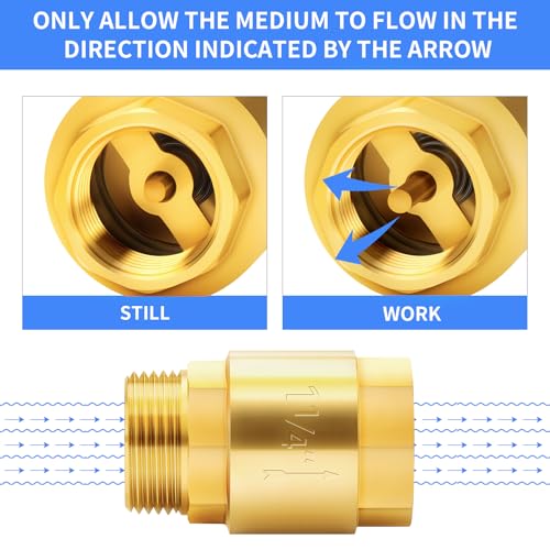 ChillWaves Brass In-Line Spring Check Valve 1-1/4" NPT Male x 1-1/4" NPT Female Thread, One-Way Non-return Vertical Check Valve for Backflow Prevention(1-PACK) - size: 1-1/4" MNPT x 1-1/4" FNPT