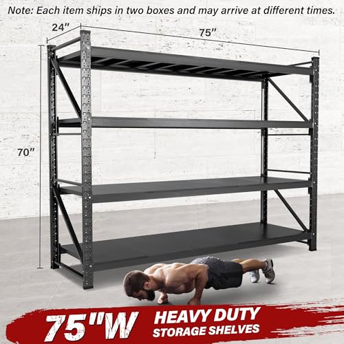 9000LBS Heavy Duty Garage Shelving Units,75" Wide & Deep Storage Shelves,Metal Garage Shelves,Large Storage Rack,Steel Shelf,Industrial Shelving for Shop,Warehouse,Basement,75" W x 24" D x 70" H - color: Matte Black, size: 75"Wx24"Dx70"H